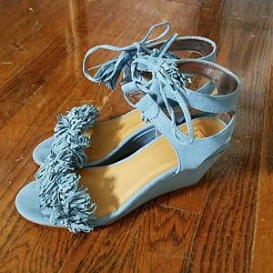Light Blue Fringe wedge sandal